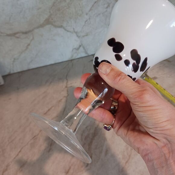 Murano Martini Drinking Glass Handblown WHITE BROWN Spots Art Deco Bareware VNT - Picture 8 of 11